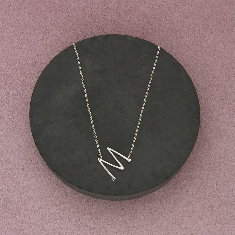 sterling silver dainty letter m initial necklace size 16-18in